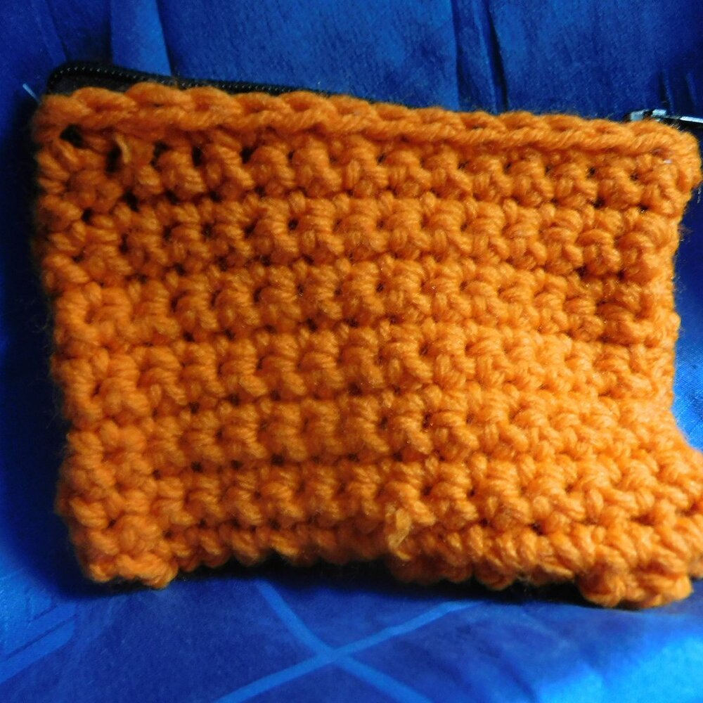 New Orange crocheted change purse with zipper and keyring